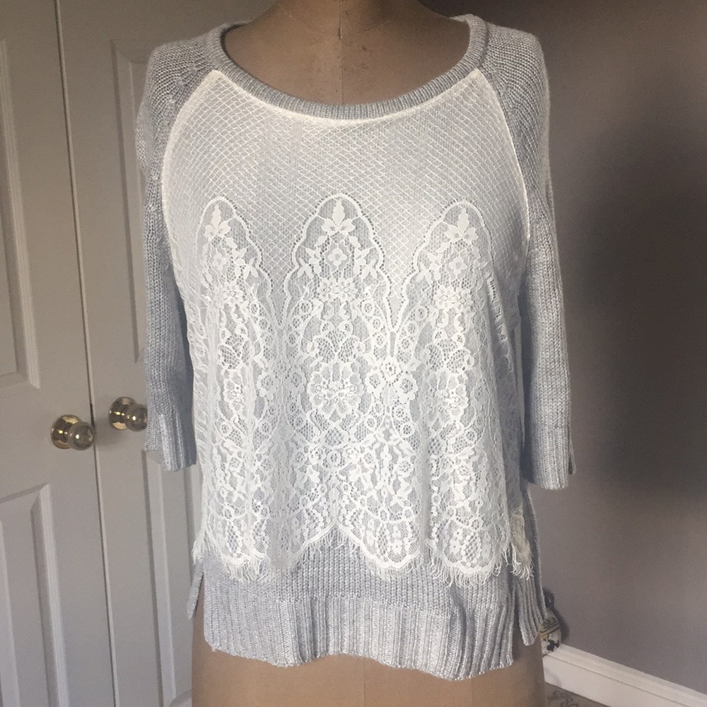 Gray white lace sweater